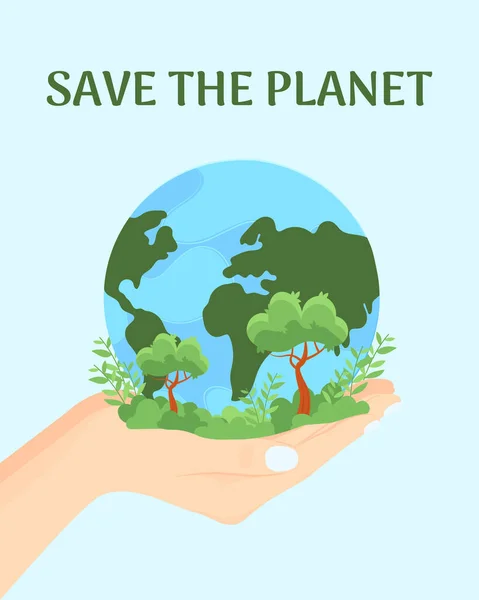 Vector Illustration Planet Hands Hold Globe Earth Day Banner Poster — Stock Vector