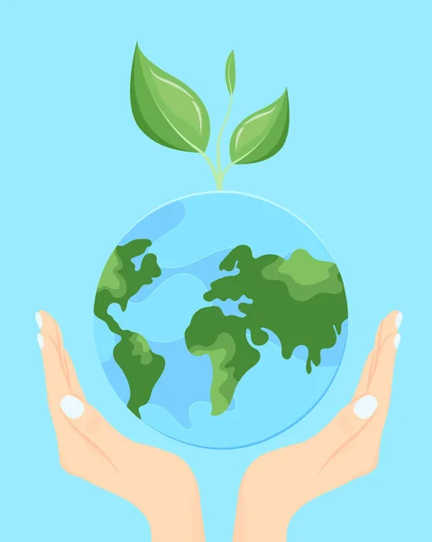 Χέρια Κρατάνε Τον Πλανήτη Φροντίδα Για Περιβάλλον Οικολογική Έννοια Ημέρα — Διανυσματικό Αρχείο