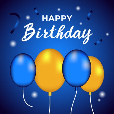 Herhangi bir kutlama için sarı ve mavi balonlar, doğum günü, yeni yıl, indirim