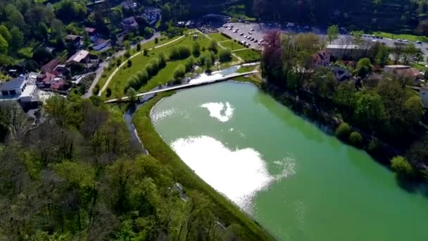 Drohnenflug Über Dem Val Briey Luftaufnahme Des Sangsue Sees Meurthe — Stockvideo