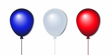 Kutlama, doğum günü ve dekorasyon için mavi, beyaz ve kırmızı balonlar.