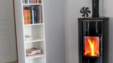 Oturma odasında kitaplık ve ısı yayıcılı bir topağın zamanı.