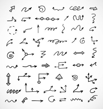 El çizilmiş ok vektör kümesi, sunum için elementler