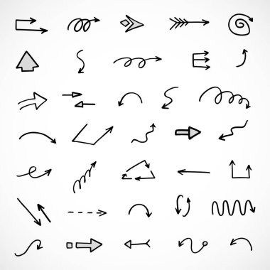 El çizilmiş ok vektör kümesi, sunum için elementler