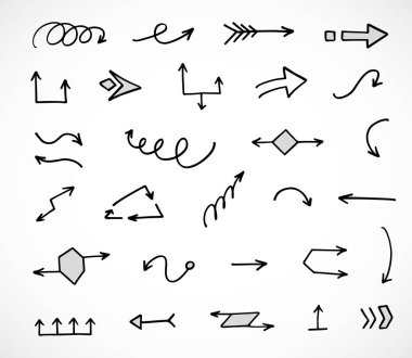 El çizilmiş ok vektör kümesi, sunum için elementler