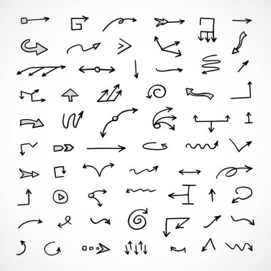 El çizilmiş ok vektör kümesi, sunum için elementler