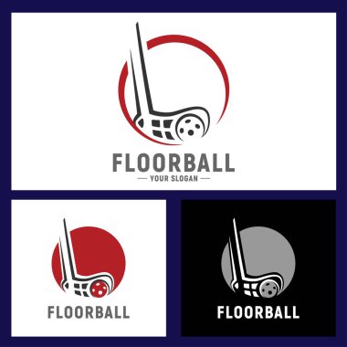 Floorball logosunu ayarlayın. Senin tasarladığın florbol logosu. Vektör illüstrasyonu