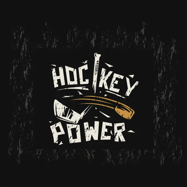 Hockey Emblem Pucken Flyger Och Träffar Hockeyklubban Vektor Illustration — Stock vektor