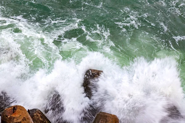 Sea Waves Smashed Rocks Top View — Stock Photo, Image