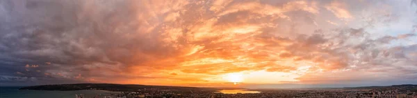 Superbe Vue Aérienne Panoramique Sur Coucher Soleil Sur Ville Varna — Photo