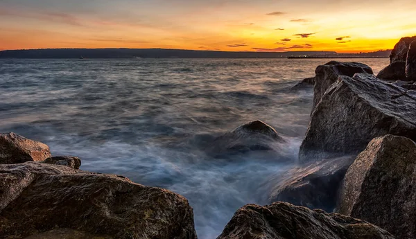 Sunset Sea Big Rocks Foreground — Stock Photo, Image
