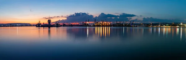 Amazing Panorama Port Varna City Blue Hour — Stock Photo, Image