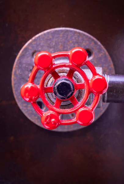 Клапан Красной Ручкой Трубопроводные Работы Инструменты Закрыть — стоковое фото