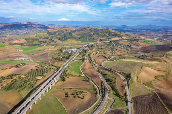 Amazing view from a drone of a landscape with a highway.