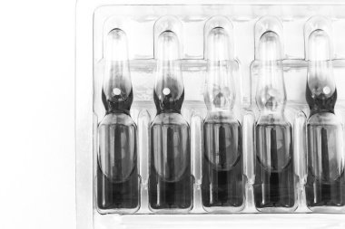 Injectable solution ampoules. Black and white view