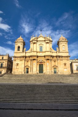 travel to Italy - front view of Noto Cathedral (Minor Basilica of St Nicholas of Myra) in Sicily. Vertical view