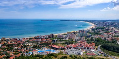 Aerial panorama drone view of bay Sunny Beach, and Sveti Vlas, Bulgaria