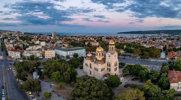 Вид Повітря Центральне Місто Собором Успіння Варні Болгарія — стокове фото