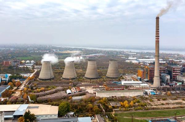 Повітряний Вид Великих Циманів Вугільної Електростанції — стокове фото