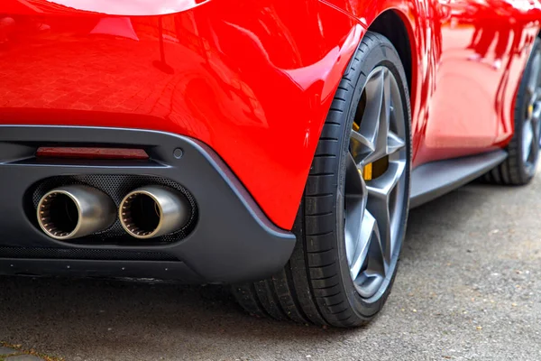 Double Exhaust Pipes Modern Red Sports Car Car Exterior Details Royalty Free Stock Photos