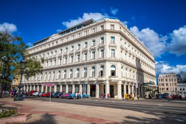  Havana, Küba - 08 Aralık 2018: Kempinski Manzana lüks oteli, Old Havana, Küba