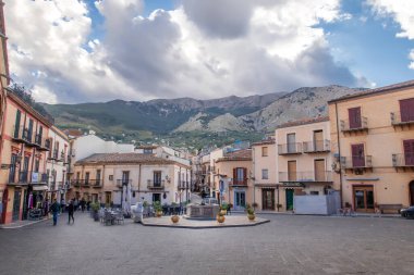 Castelbuono, Italy - November 11, 2023: a charming Italian town square with a fountain, Castelbuono, Sicily, Italy clipart