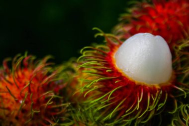 Tayland meyvesi, tatlı rambutan, Tayland 'ın güneyinden güzel bir renk.