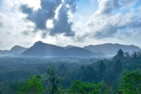 Krajina Ranní Mlhy Horách Jižního Thajska — Stock fotografie