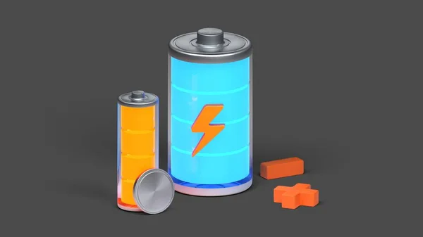 Representación Ilustración Batería Con Batería Litio Aislado Sobre Fondo Gris — Foto de Stock