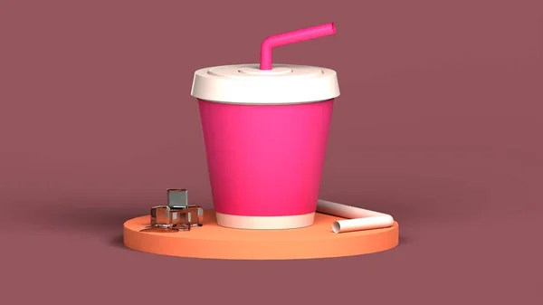 Darstellung Der Tasse Drink Illustration Stehen Auf Holz Mit Eiswürfeln — Stockfoto