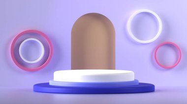 Soyut silindir kaide podyumunun 3 boyutlu canlandırması. Ürün görüntüleme sunumu