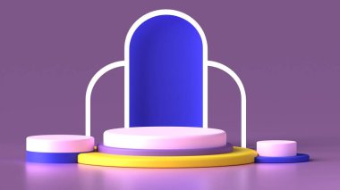 Soyut silindir kaide podyumunun 3 boyutlu canlandırması. Ürün görüntüleme sunumu