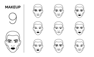 Erkeklerin yüzüne makyaj malzemesi. Vektör doğrusal simgesi ayarlandı