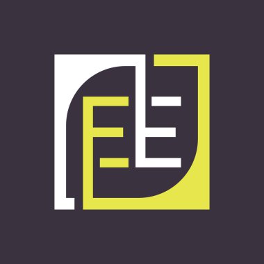 Kare Arkaplan ile EE Logo Tasarım Şablonu Vektörü.