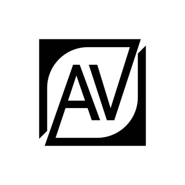 Kare Arkaplan ile AV Logo Tasarım Şablonu Vektörü.