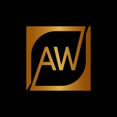 Kare Arkaplan ile AW Logo Tasarım Şablonu Vektörü.