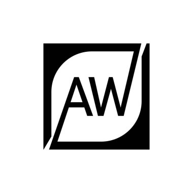 Kare Arkaplan ile AW Logo Tasarım Şablonu Vektörü.