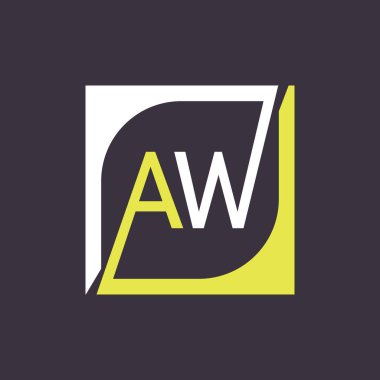 Kare Arkaplan ile AW Logo Tasarım Şablonu Vektörü.