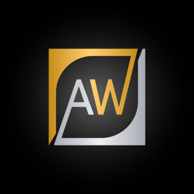 Kare Arkaplan ile AW Logo Tasarım Şablonu Vektörü.