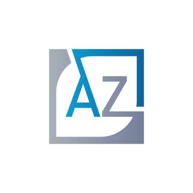 Kare Arkaplan ile AZ Logo Tasarım Şablonu Vektörü.