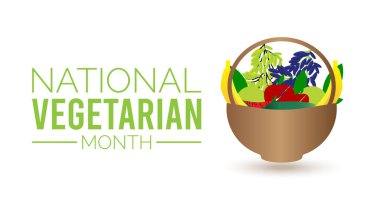 Ulusal Vejetaryen Ayı her yıl ekim ayında gözlemlenir. Tıbbi Sağlık Bilinci kavramı. arkaplan, pankart, panner şablon Vektör illüstrasyon tasarımı.