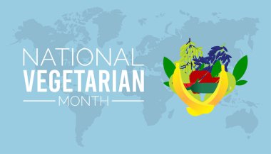 Ulusal Vejetaryen Ayı her yıl ekim ayında gözlemlenir. Tıbbi Sağlık Bilinci kavramı. arkaplan, pankart, panner şablon Vektör illüstrasyon tasarımı.