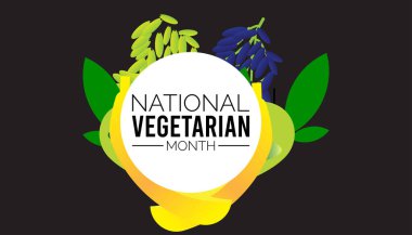 Ulusal Vejetaryen Ayı her yıl ekim ayında gözlemlenir. Tıbbi Sağlık Bilinci kavramı. arkaplan, pankart, panner şablon Vektör illüstrasyon tasarımı.