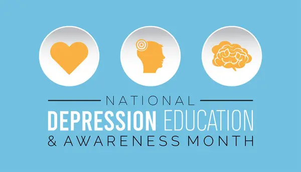 Ulusal Depresyon Eğitim ve Farkındalık Ayı her yıl Ekim ayında gözlemlenir. Tıbbi Sağlık Bilinci kavramı. arkaplan, pankart, panner şablon Vektör illüstrasyon tasarımı.