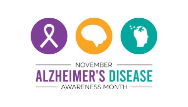 Ulusal Alzheimer Hastalığı Bilinci her yıl Kasım ayında gözlemlenir. Tıbbi Sağlık Bilinci kavramı. arkaplan, pankart, panner şablon Vektör illüstrasyon tasarımı.