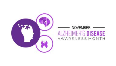 Ulusal Alzheimer Hastalığı Bilinci her yıl Kasım ayında gözlemlenir. Tıbbi Sağlık Bilinci kavramı. arkaplan, pankart, panner şablon Vektör illüstrasyon tasarımı.