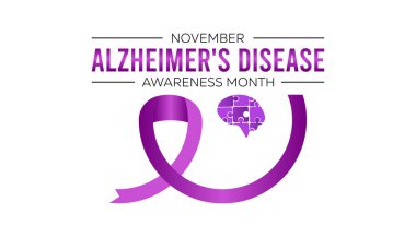 Ulusal Alzheimer Hastalığı Bilinci her yıl Kasım ayında gözlemlenir. Tıbbi Sağlık Bilinci kavramı. arkaplan, pankart, panner şablon Vektör illüstrasyon tasarımı.