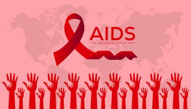 AIDS Farkındalık Ayı her yıl Aralık ayında gözlemlenmektedir. Tıbbi Sağlık Bilinci kavramı. arkaplan, pankart, panner şablon Vektör illüstrasyon tasarımı.