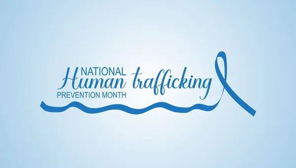 Her yıl Ocak ayında Ulusal İnsan Kaçakçılığını Önleme Ayı gözlemlendi. İnsanlar farkındalık kavramı. Pankart için vektör şablonu, tebrik kartı, arkaplanı olan poster.