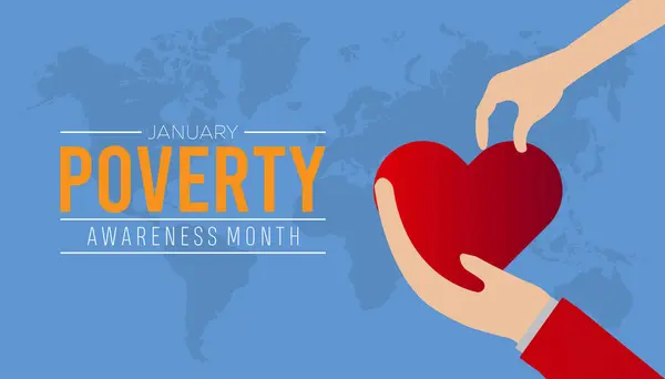 Yoksulluk Bilinci Ayı her yıl Ocak ayında gözlemlenir. Yoksulluk farkındalığı konsepti. Pankart için vektör şablonu, tebrik kartı, arkaplanı olan poster.